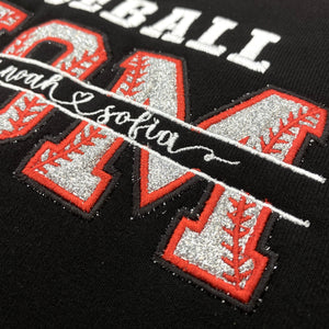 Personalized Baseball Mom Crewneck Distressed Baseball Glitter Embroidered Shirt