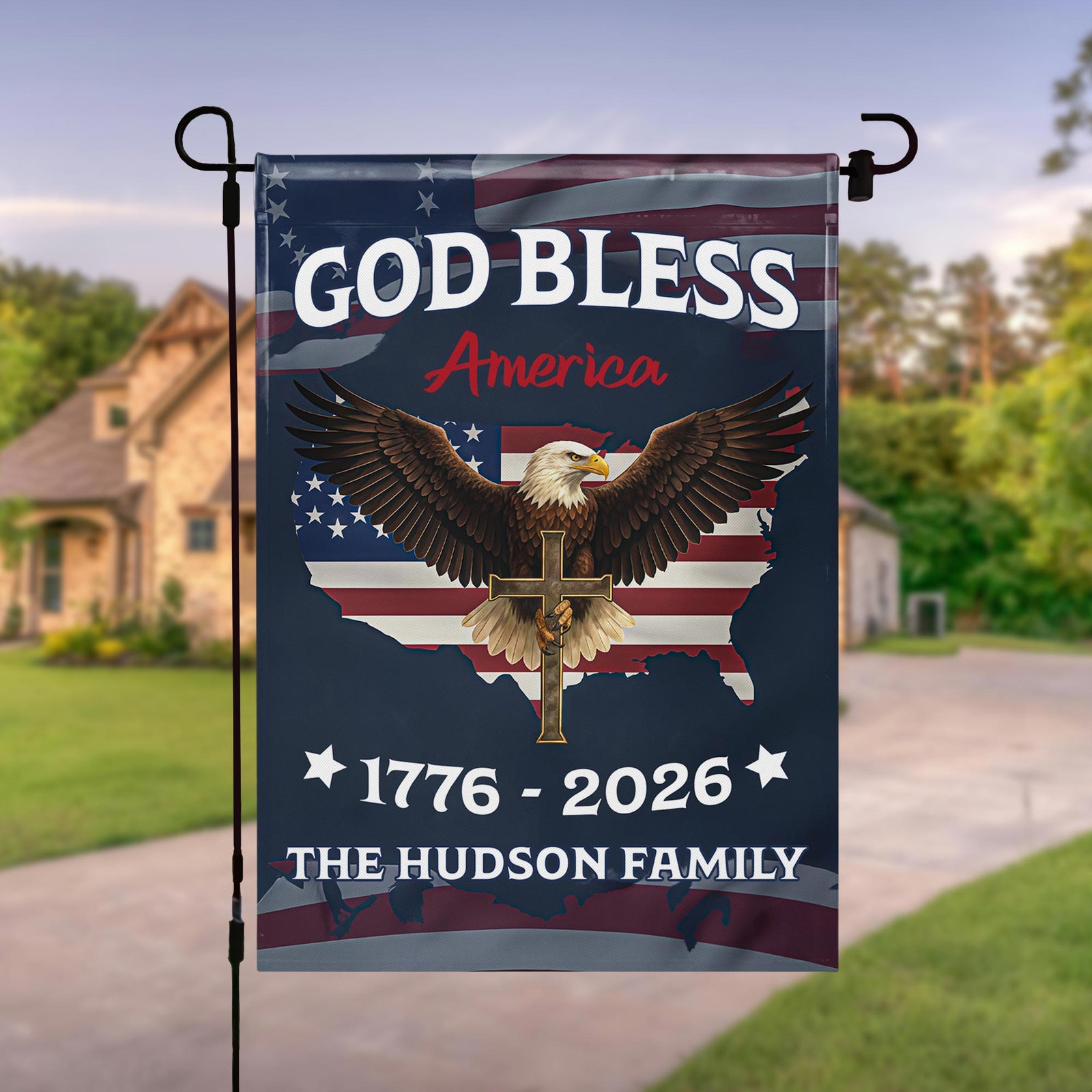 God Bless America With Eagle And American Flag,Personalized Flag,Gift For Patriotic Americans