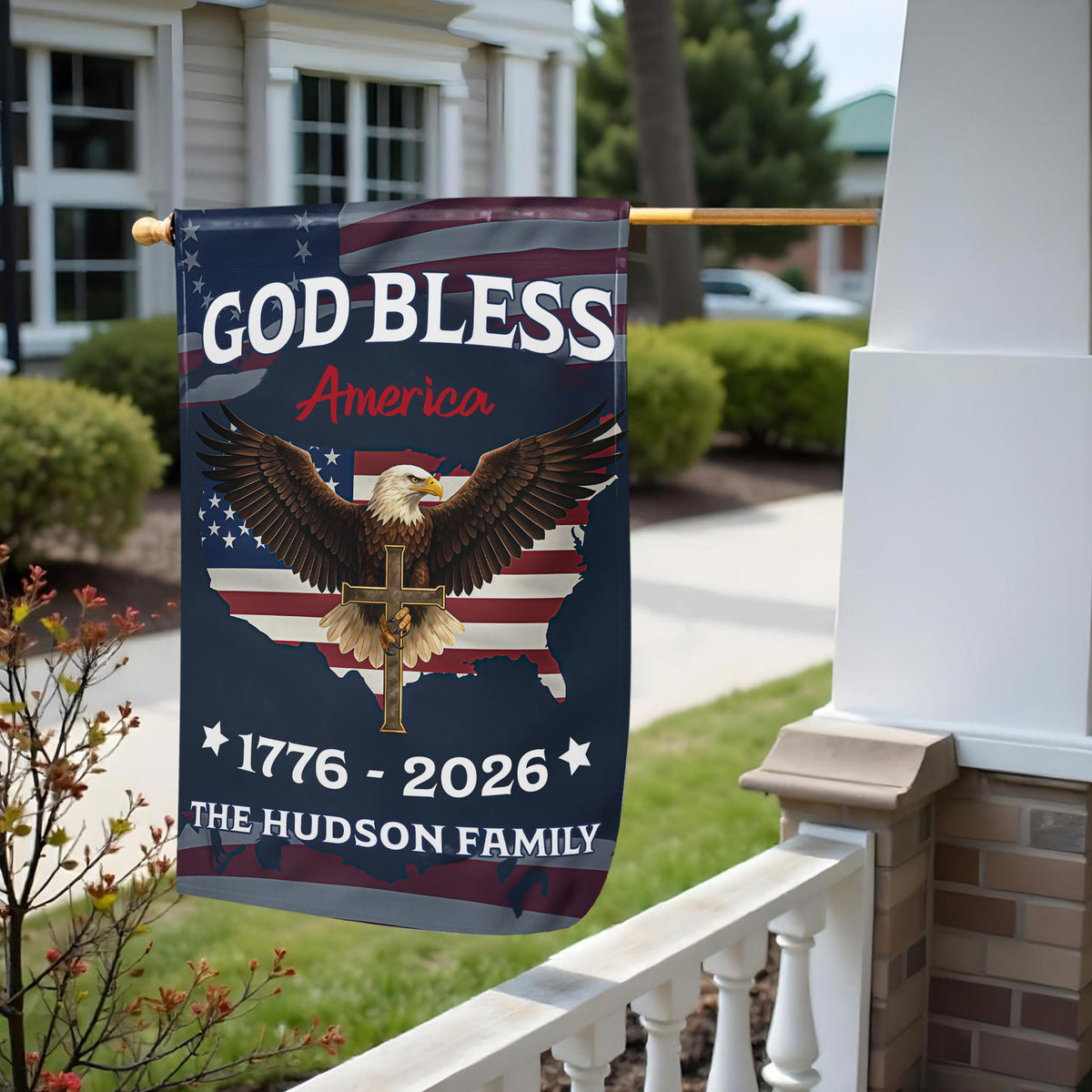 God Bless America With Eagle And American Flag,Personalized Flag,Gift For Patriotic Americans