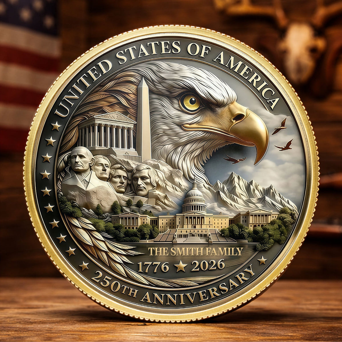 United States 250th Anniversary, Custom Commemorative Coin, Family Gift