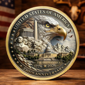 United States 250th Anniversary, Custom Commemorative Coin, Family Gift