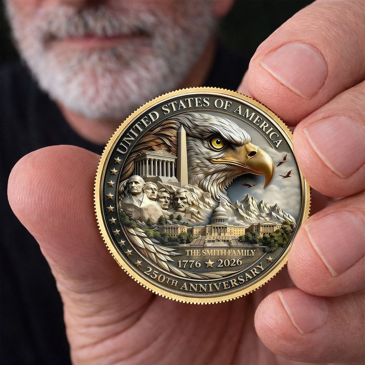 United States 250th Anniversary, Custom Commemorative Coin, Family Gift