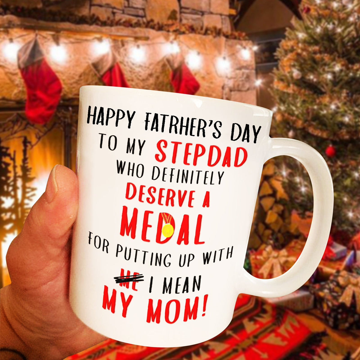 Funny Mug Gift For Stepdad From Stepdaughter Stepson Put Up With My Mom Christmas Mug Father's Day Gift For Stepdad