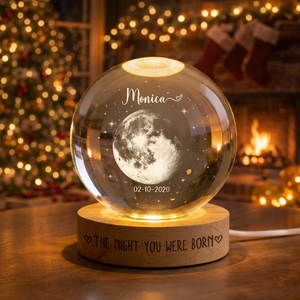 Personalized Moon Phase by Date, Custom Crystal Ball LED Night Light, The Day You Were Born, Baby Shower Gift, Mother's Day Gift, Birthday