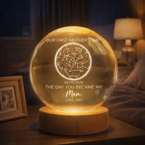 The Day You Became My Mom Custom Star Map First Mother's Day, Personalized Crystal Ball LED Night Light, First Mother's Day Gift For New Mom