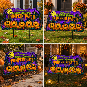Personalized Grandma & Grandpa’s Pumpkin Patch Halloween Yard Sign – Custom Grandkids Names Jack O’ Lantern Outdoor Decor, Spooky Halloween Gift for Grandparents