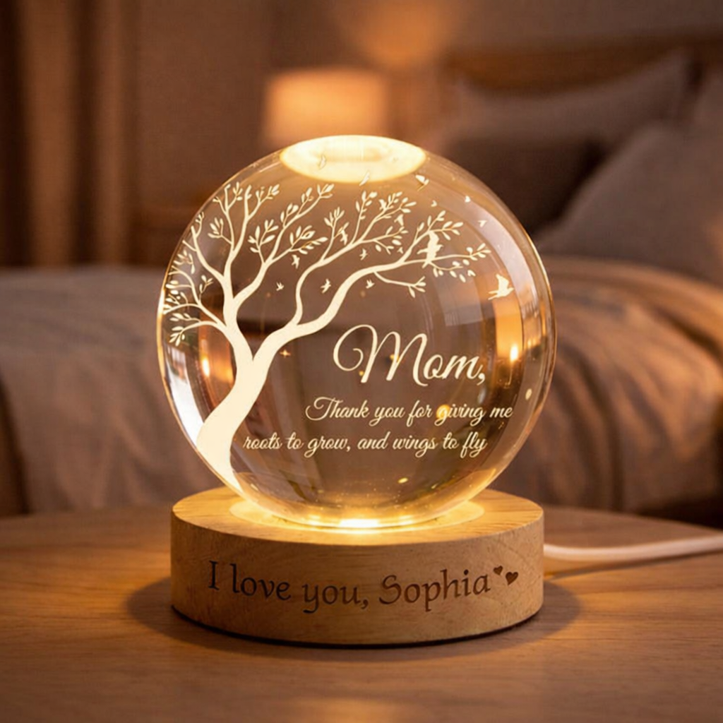 Thank You Mom Crystall Ball Night Light Personalized Birthday Gift, Mother's Day Gifts For Grandma