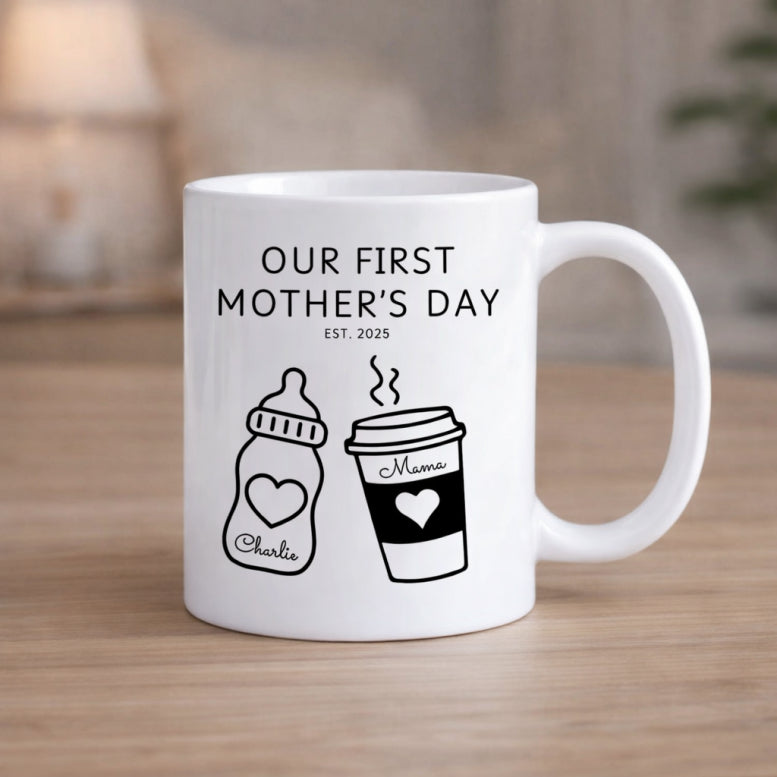 Custom First Mother s Day Mug, Personalized Gift for New Mom, First Time Mom Keepsake, Sentimental Mom Gift w Baby Name