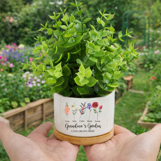 Mothers Day Plant Pot, Personalised Birth Flower Mini Pot, Grandma's Garden Pot for Mom Nanny, Perfect Gift for Her, Family Flower Plant Pot