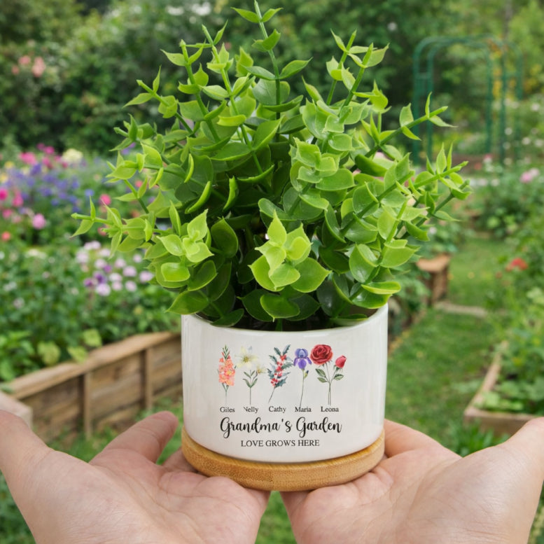 Mothers Day Plant Pot, Personalised Birth Flower Mini Pot, Grandma's Garden Pot for Mom Nanny, Perfect Gift for Her, Family Flower Plant Pot