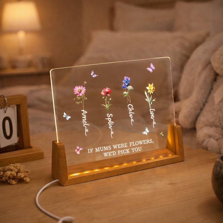 Mum's Garden Night Light, Custom Birth Month Flower With Kids Names Night Light, Mother's Day Gift for Mom Gifts Personalized Birthday Gift