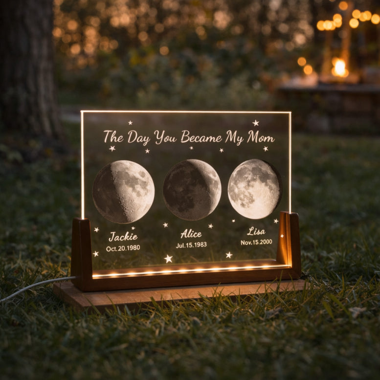 Custom Moon Phase Crystal Night Light,Moon Phase by Date,Gift for Mom from Daughter,Mother's Day Keepsake,The Day You Became My Mom