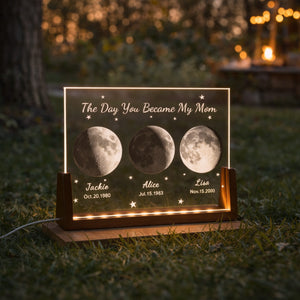 Custom Moon Phase Crystal Night Light,Moon Phase by Date,Gift for Mom from Daughter,Mother's Day Keepsake,The Day You Became My Mom