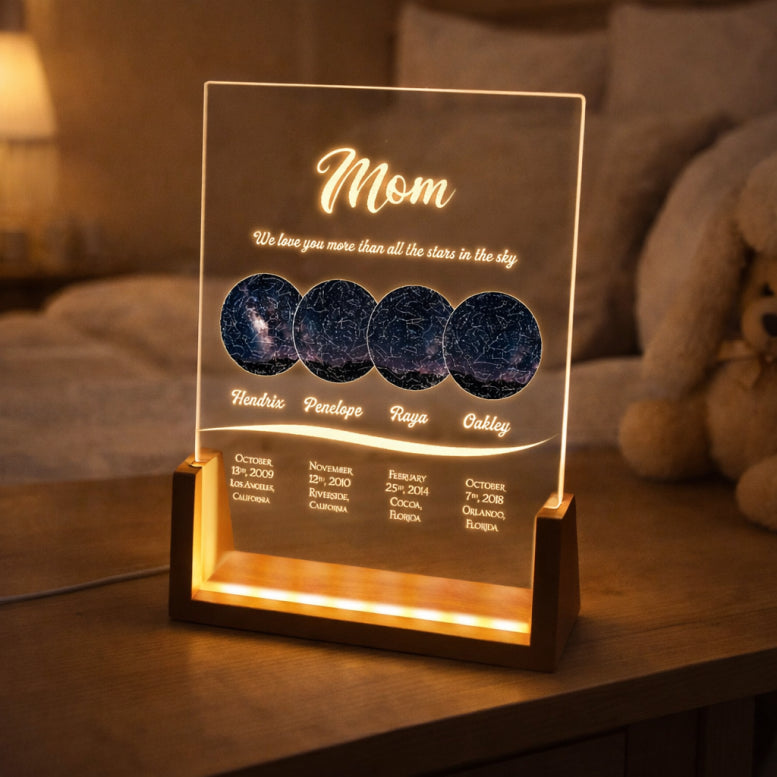 Personalized Mom Star Map Acrylic Night Light Custom Kids Names LED Lamp Mother s Day Gift for Mom