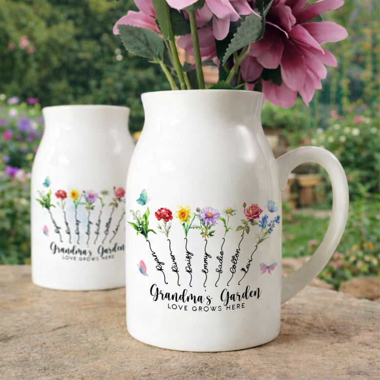 Personalized Grandma's Garden Vase & Plant Pot, Custom Birth Flower Vase, Mother's Day Gift, Gift for Grandma, Family Name Flower Pot