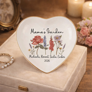 Personalized Mama's Garden Birth Flower Ring Dish, Custom Mom Jewelry Dish with Kids Names, Floral Trinket Dish, Mother's Day Gift For Mom