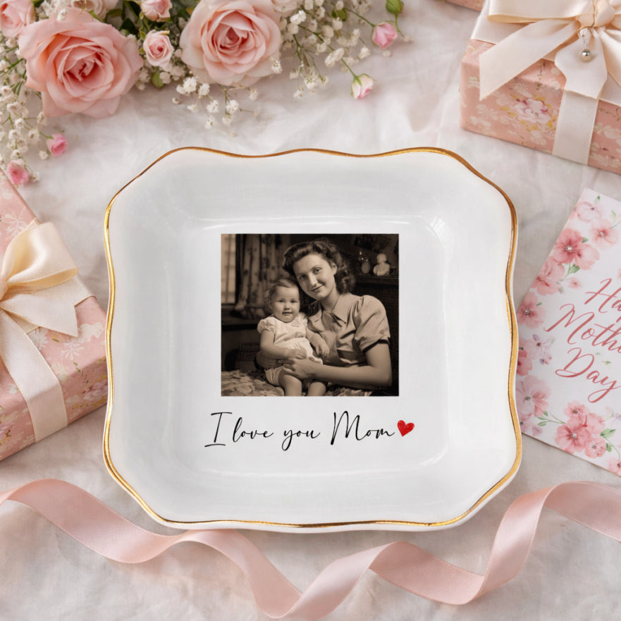 Personalized Mom Photo Jewelry Dish: Ceramic Trinket Tray Gift for Mom, Mom Gift from Daughter, Thank You Mom,Mom Jewelry Dish,Birthday Gift