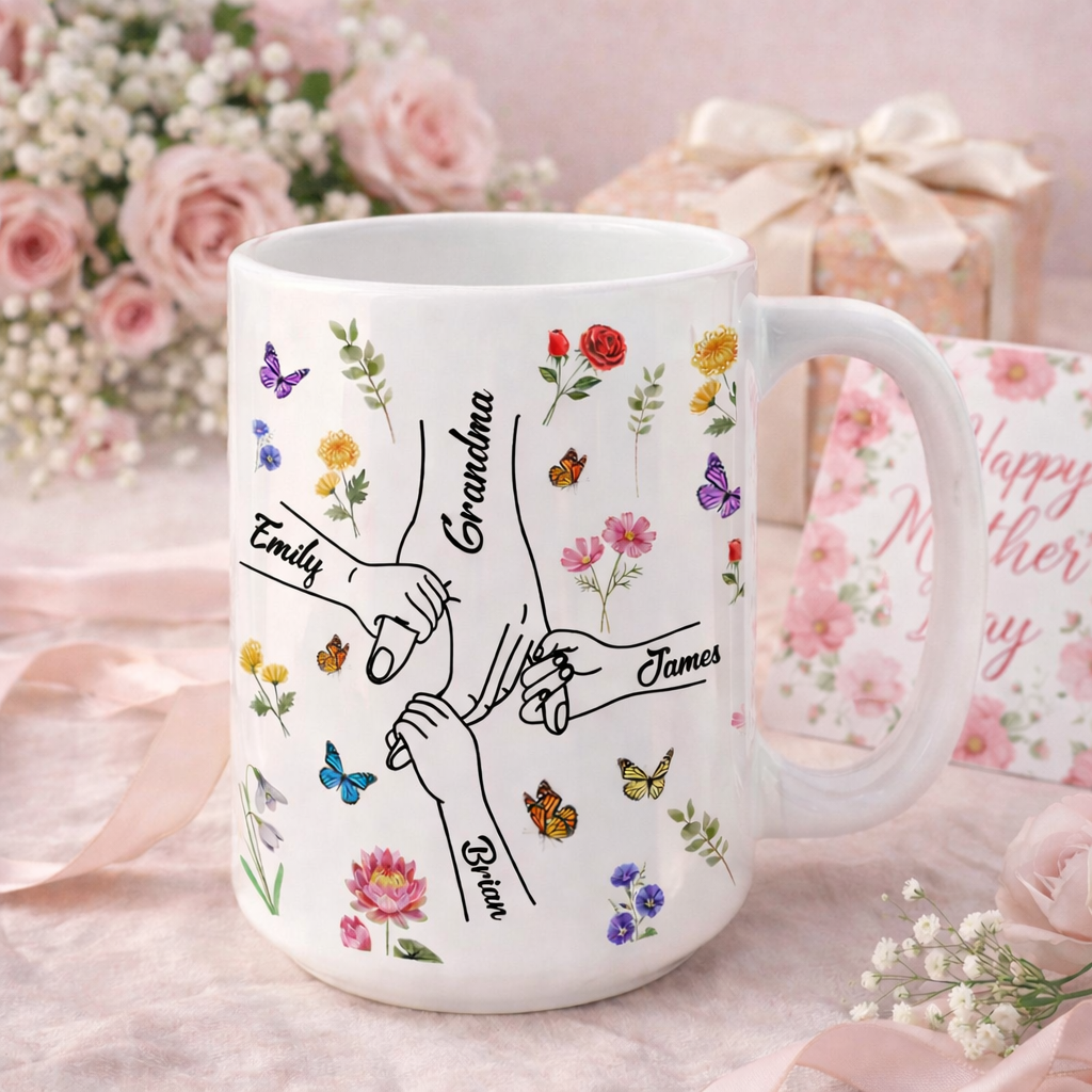 Personalized Holding Grandma's Hand Mug, Mothers Day Gift for Grandma, Grandma Gifts