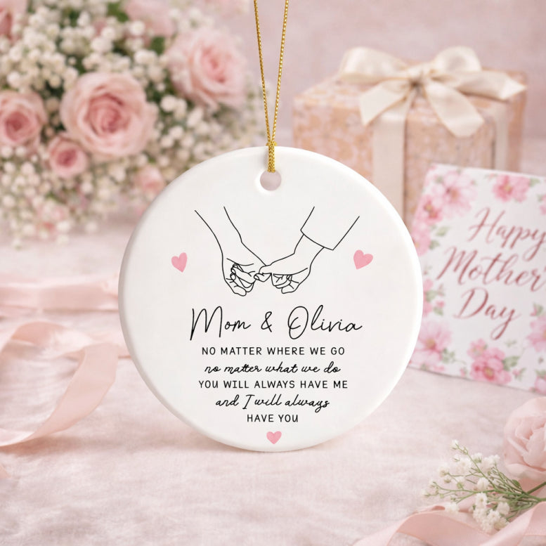 Personalized Mom & Daughter Holding Hands Ceramic Ornament Custom Name Gift for Mom, Sweet Mother s Day Keepsake, Loving Family Memory Decoration