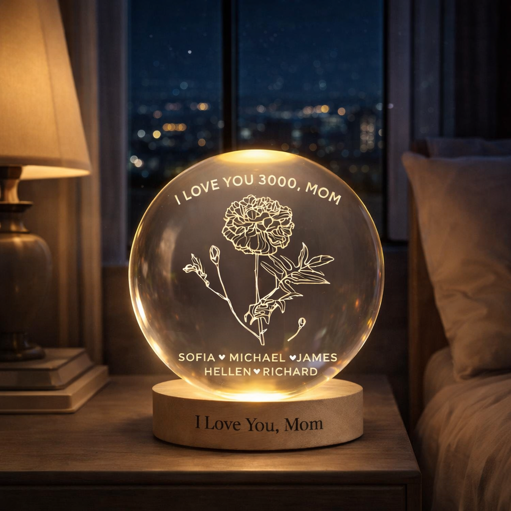 Custom Mom Birthday Flower Night Light, Mom Birth Flower Gift, Custom Ball Night Light, Mothers Day Gift, Gift For Mom Mama Gift Custom Lamp