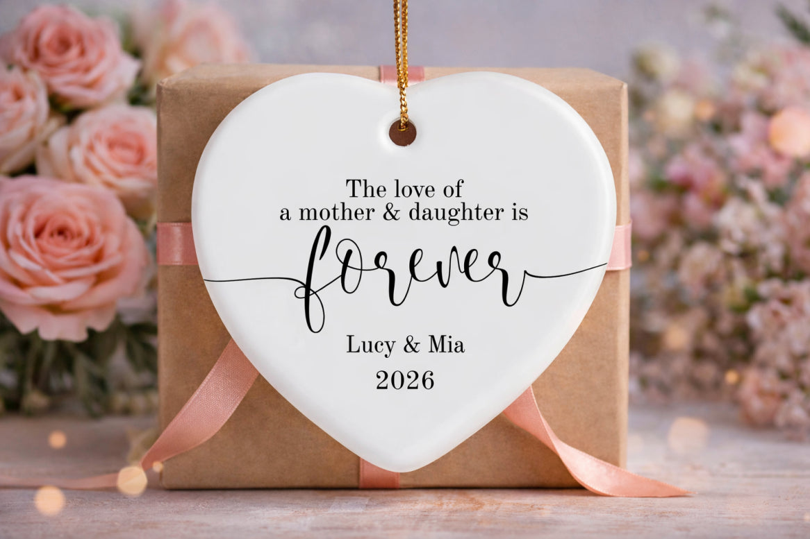 Mother Daughter Heart Love Ornament Ceramic Heart Keepsake Gift for Mom and Daughter, Sentimental Family Love Decoration, Meaningful Mother Daughter Bond Memorial Ornament