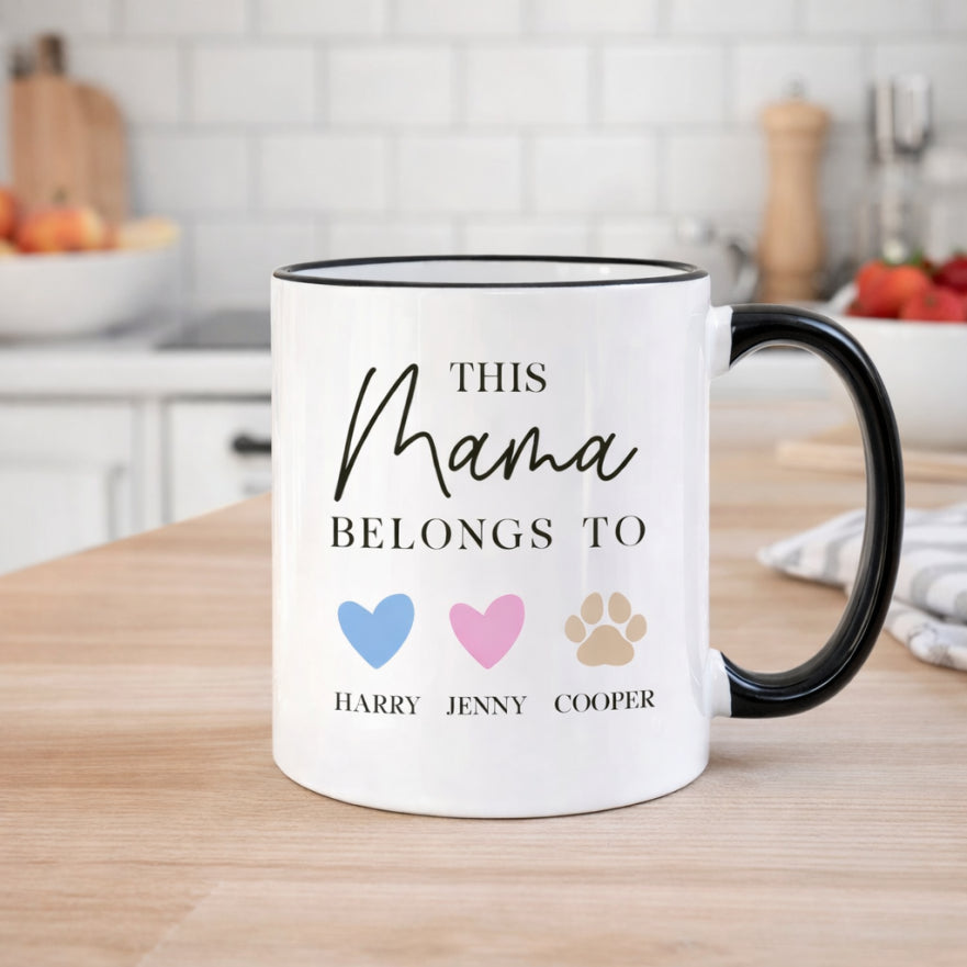 Personalized Mother's Day Mug for Mom, Custom Mama Coffee Cup with Kids & Pets Names, Unique Mother's Day Present