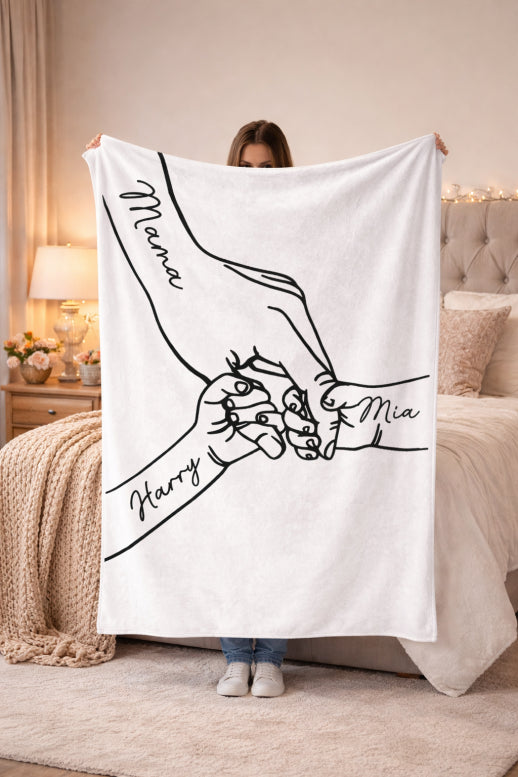 Personalized Mama Holding Hands Blanket: Kids Names Blanket For Mom, Mother's Day Gift, Up to 10 Kids