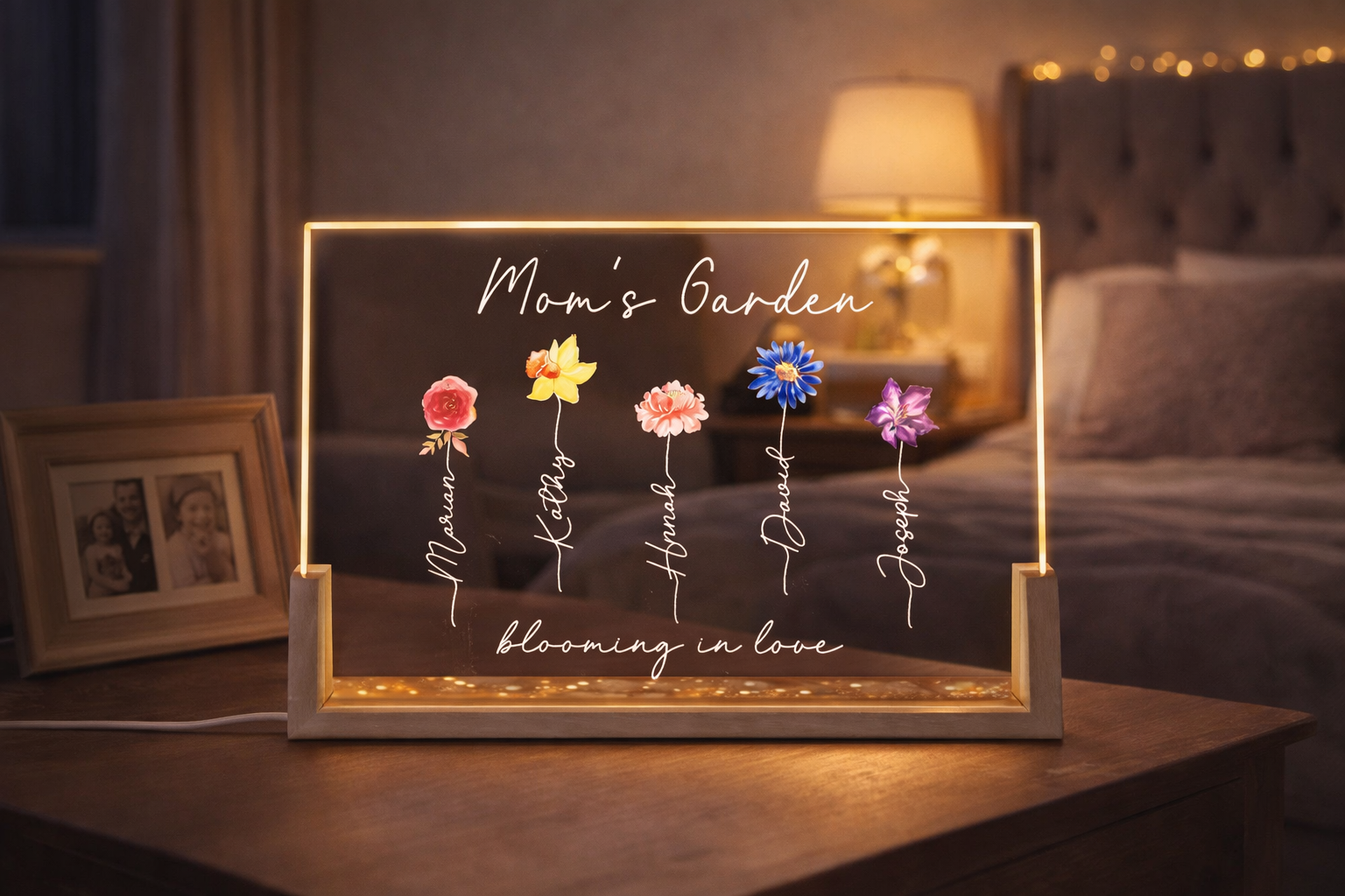 Personalized Birth Month Flower Night Light: Mom's Garden Plaque