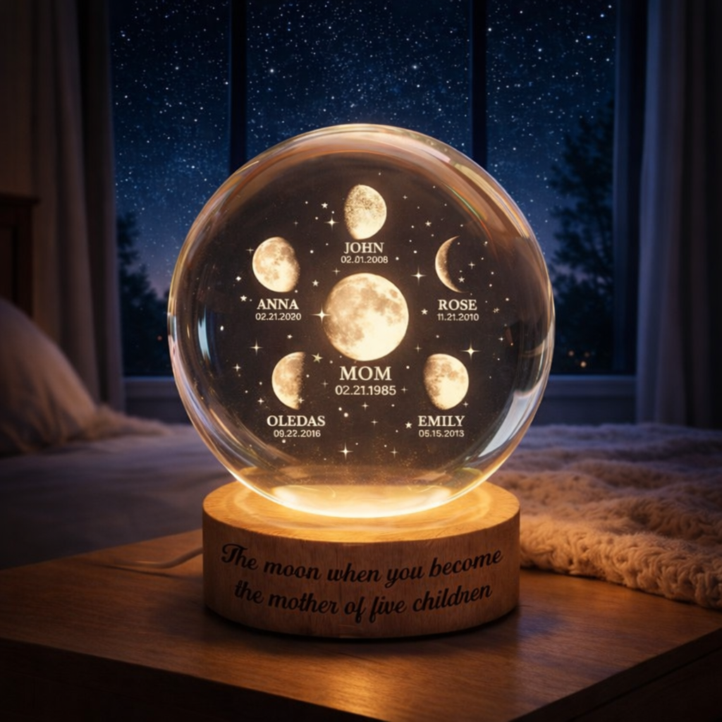 Personalized Mom Moon Phase Night Light, Custom Moon Phase by Date Crystal Light, Mother's Day Gift, Grandma Gift, Gift for Mom