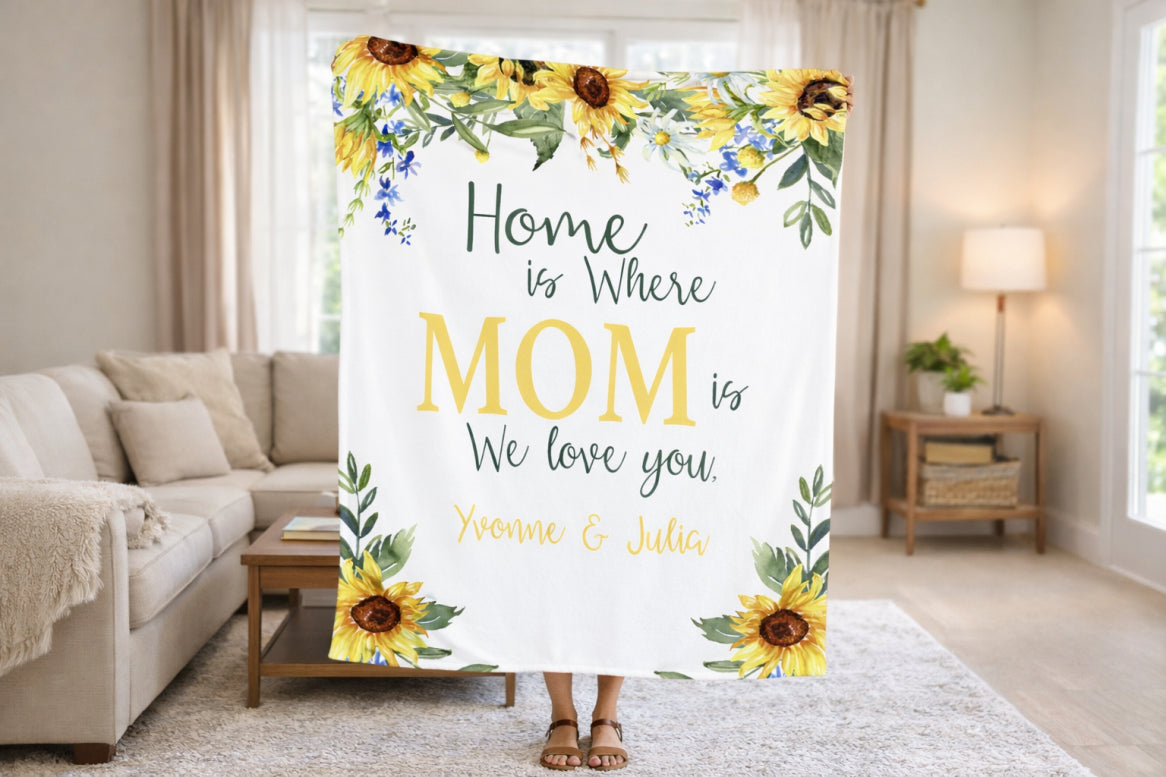 Personalized Mother's Day Blanket for Mom- Custom Mother's Day Gift - Sunflower Blanket with Names- Throw Blanket - Family Blanket from Kids
