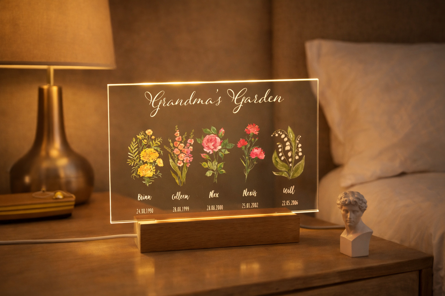 Light Up Lamp Grandma's Garden | Personalised Night Light | Birth Flower Family Gift | Mothers Day Gardening Gift | Gift for Grandparents