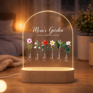 Personalized Acrylic Led Night Light For Mom, Mom's Garden Birth Flower Names Lamp, Custom Names Gift For Mother, Family Keepsake
