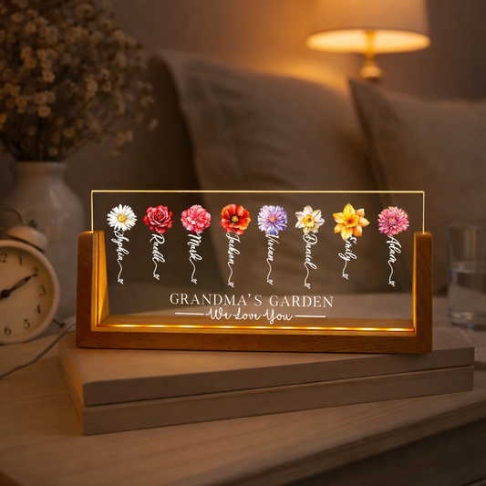 Custom Grandma's Garden Birth Month Flowers Night Light, Acrylic LED Light, Mother Lamp, Grandma Gift from Grandkids, Mother's Day Gift