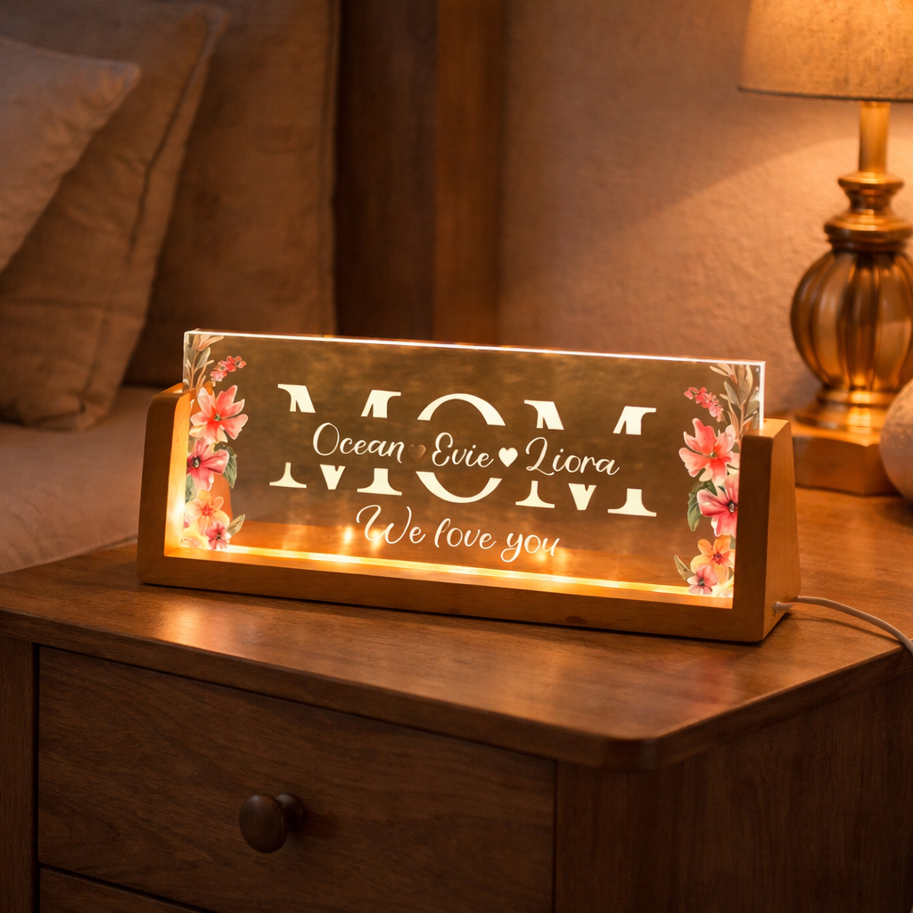 Personalized Night Light For Mom, Custom Flower Night Light, Mother's Day Gift, Birthday Gift For Mom, Mother Gifts