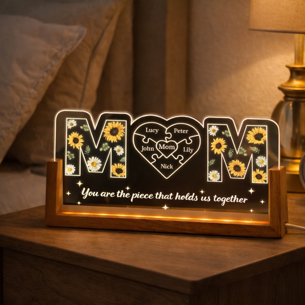 Custom Mother's Day Puzzle Night Light, Custom Mom Sunflower Gift, Mother's Day Gift, Gift For Mom, Mom Birthday Gift, Mom Gift From Kids