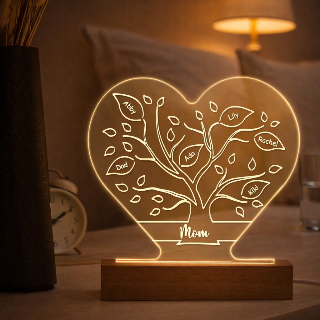 Personalized Family Tree LED Night Light, Custom Names Gift For Mom Lamp, Mother's Day Gift From Daughter Son Night Light, Family Keepsake