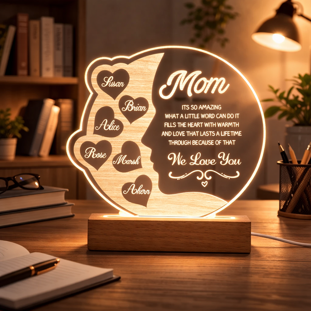 Personalized Mom Gift From Kids Custom Name Lamp, We Love You Mom Quote Night Light, Mothers Day Birthday Sentimental Plaque For Mother Sign