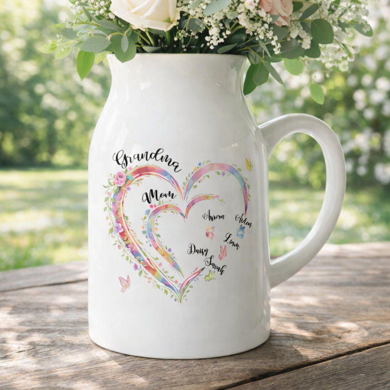 Custom Grandma Heart Flower Vase, Flower Vase for Nana, Vase with Kids Name, Mothers Day Gift, Gift from Grandkids, Grandma Vase, Mom Gift