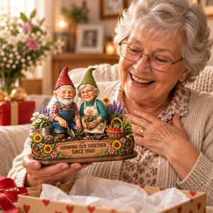 Personalized Growing Old Together Figurine Wooden Block, Custom Couple Photo Garden Gnome, Anniversary Gift for Husband Wife