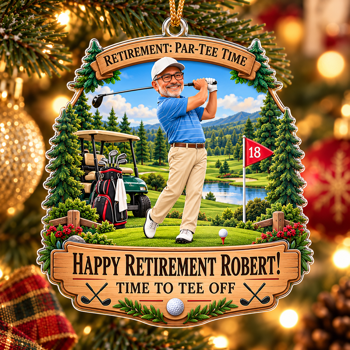 Personalized Golf Retirement Ornament, Custom Photo Golfer Gift, Happy Retirement Keepsake, 19th Hole Golf Christmas Ornament