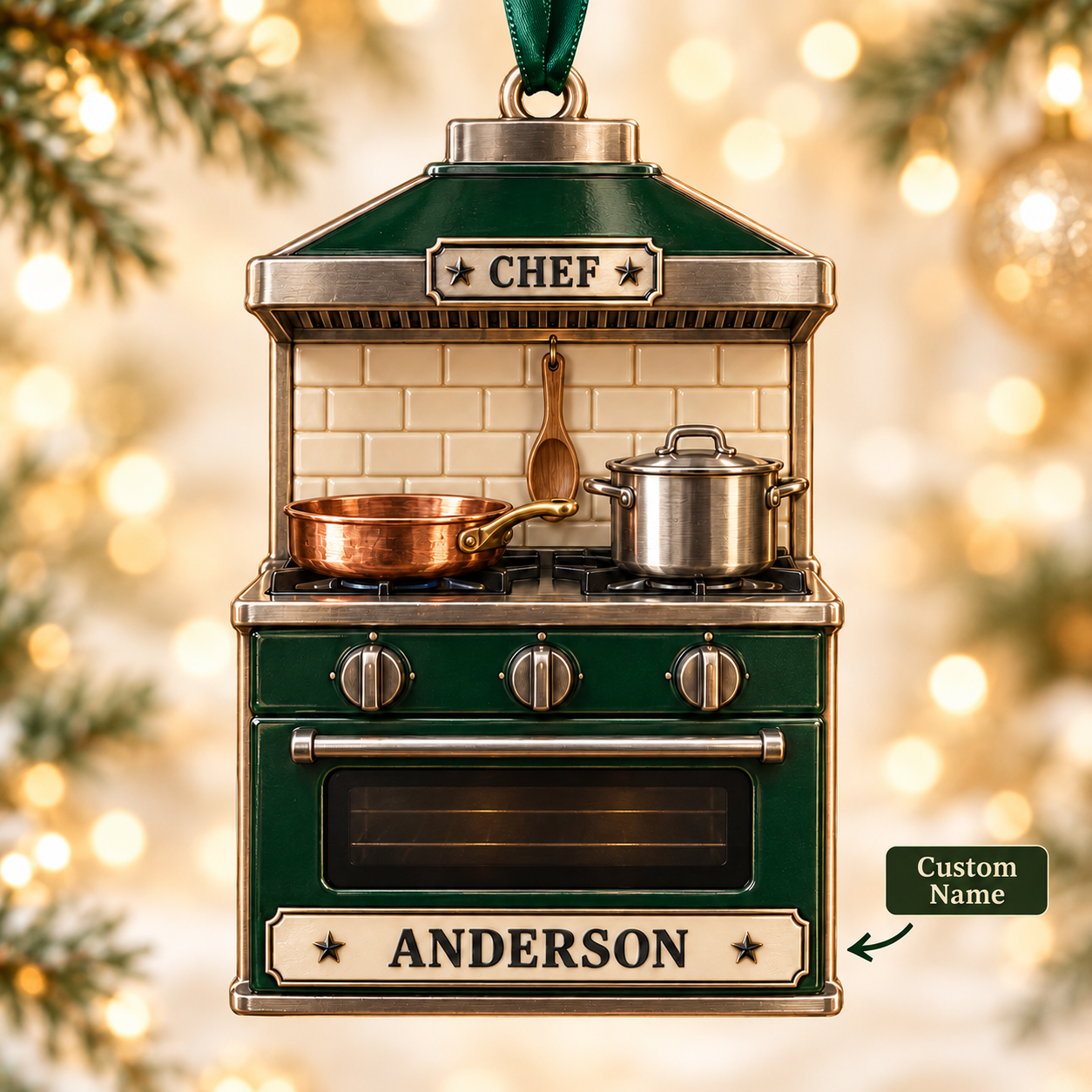 Personalized Chef Christmas Ornament 2026 – Custom Name Kitchen Stove Ornament for Cook