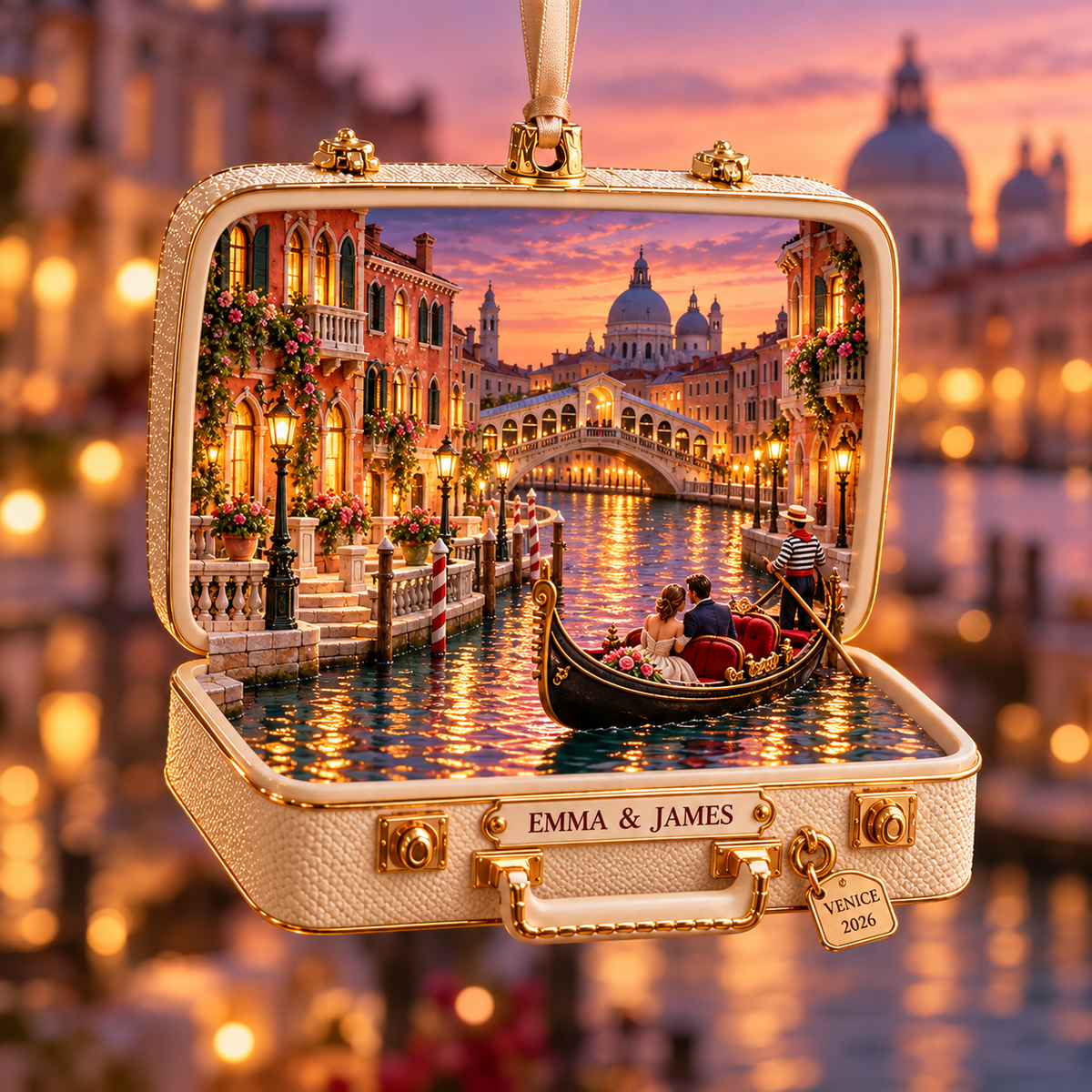 Christmas in Venice Personalized 3D Ornament – Custom Name Italy Travel Keepsake for Venice Lovers & Travelers