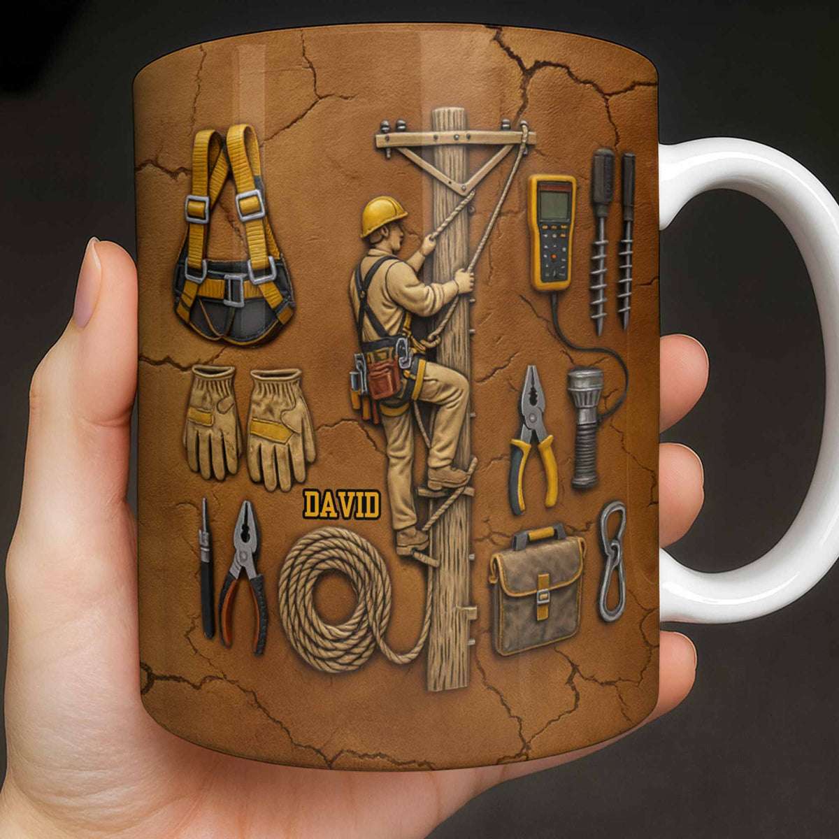 Personalized Mug With Essential Tools And Helmet, Coffee Mug, Gift for Dads and Workers