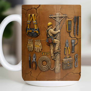 Personalized Mug With Essential Tools And Helmet, Coffee Mug, Gift for Dads and Workers