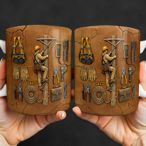 Personalized Mug With Essential Tools And Helmet, Coffee Mug, Gift for Dads and Workers