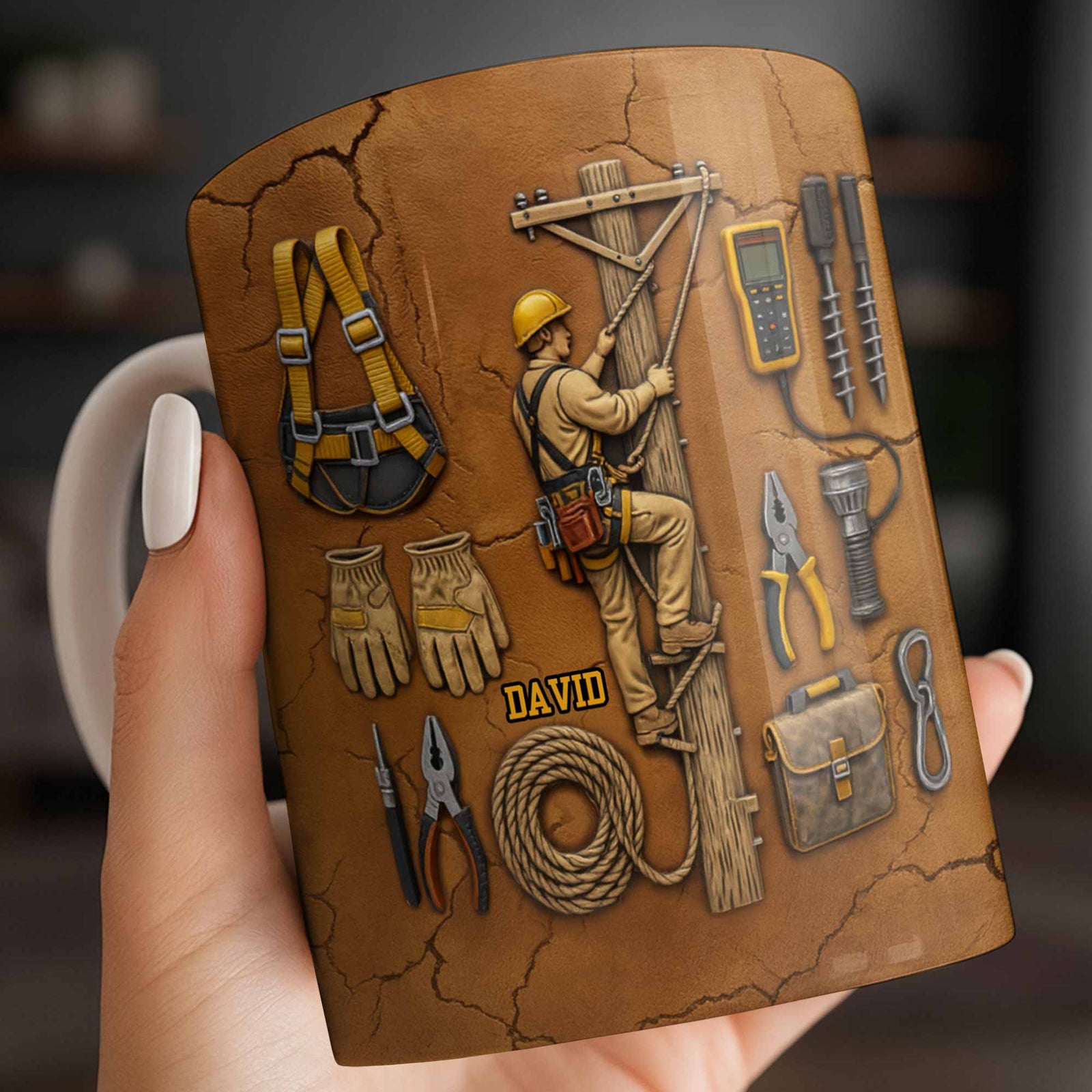 Personalized Mug With Essential Tools And Helmet, Coffee Mug, Gift for Dads and Workers