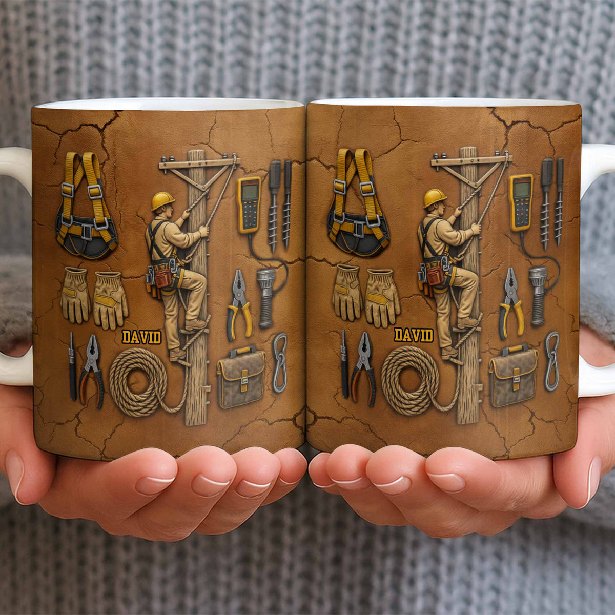 Personalized Mug With Essential Tools And Helmet, Coffee Mug, Gift for Dads and Workers