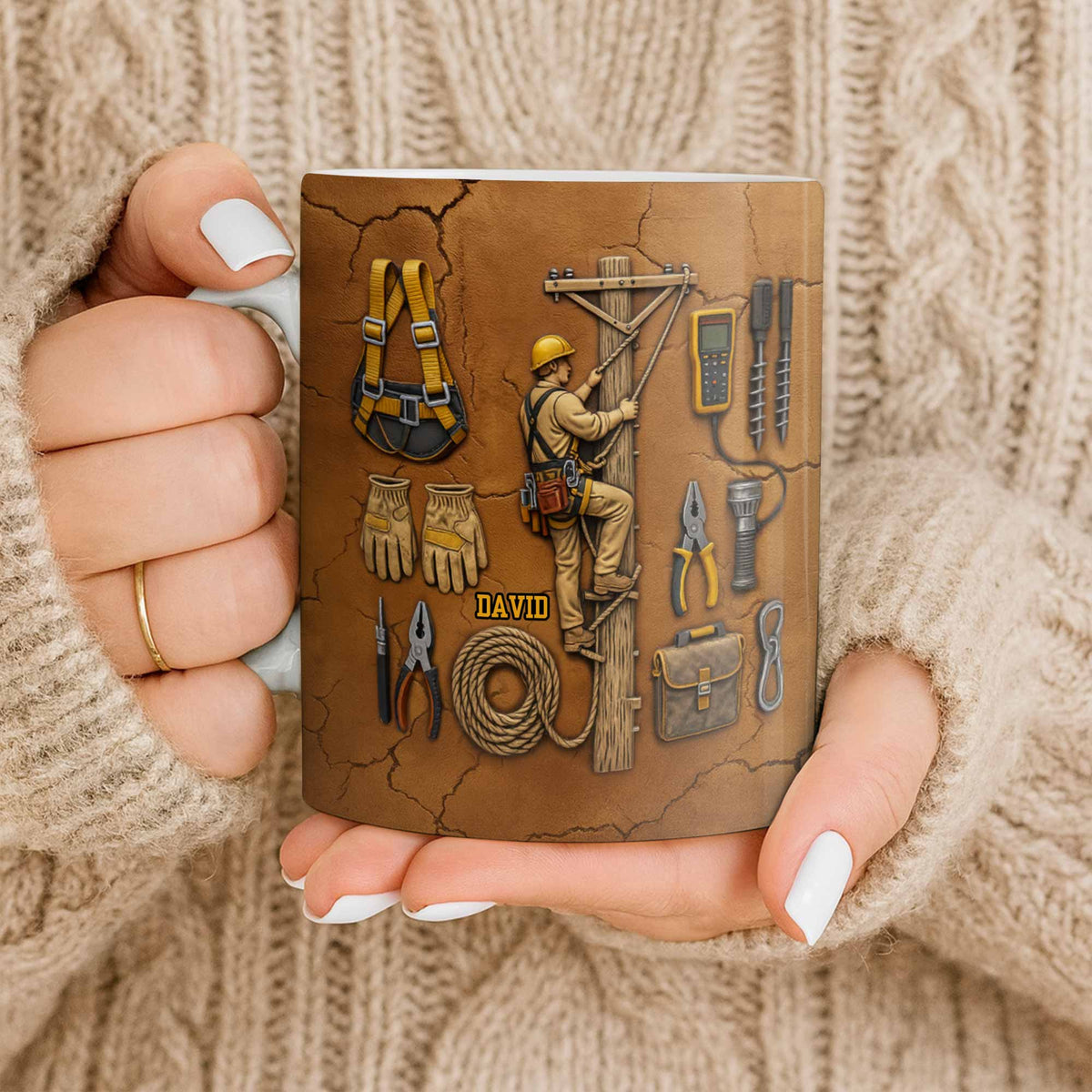 Personalized Mug With Essential Tools And Helmet, Coffee Mug, Gift for Dads and Workers