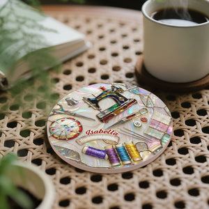 Sewing Essentials, Ceramic Coaster, Gift for Crafters and Sewing Lovers