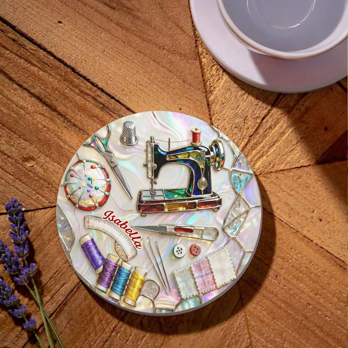 Sewing Essentials, Ceramic Coaster, Gift for Crafters and Sewing Lovers